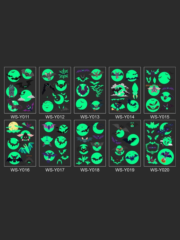 Переводное временное тату светящееся на Хэллоуин взрослое, детское / 10 шт тату  #1