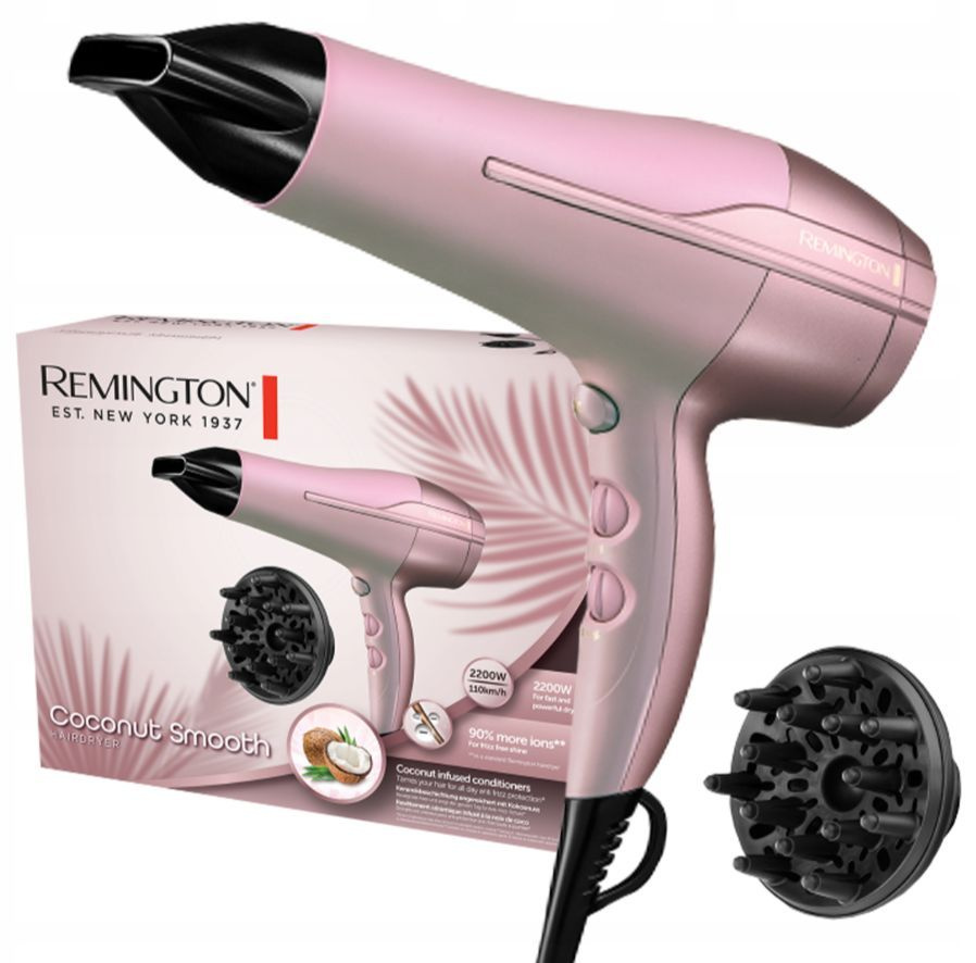 Фен для волос Remington COCONUT SMOOTH D5901, 2200 Вт, ионизация, , холодный воздух, розовый  #1