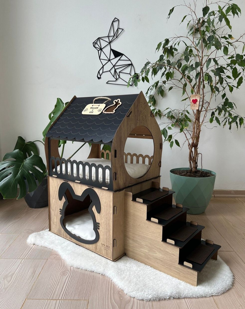 Кошкин дом, домик для кролика двухэтажный, игровой комплекс для кошек  #1