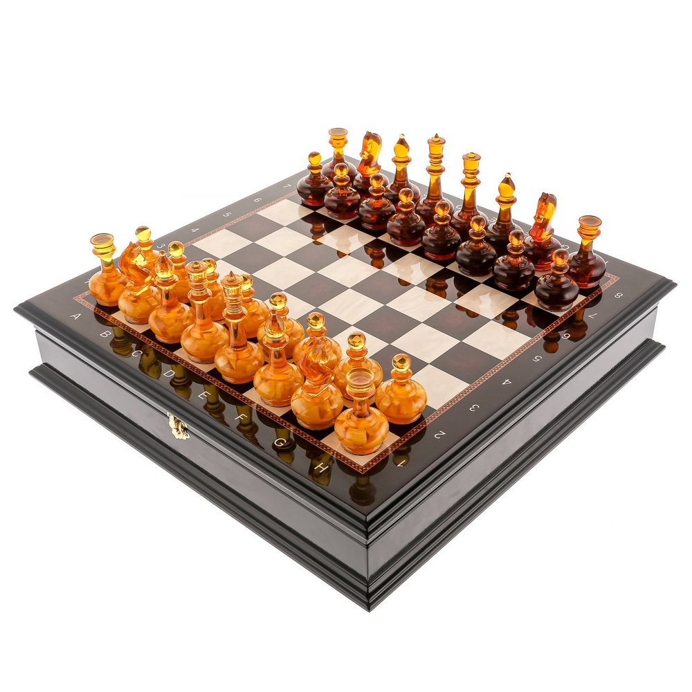 Шахматный ларец с янтарными фигурами "Королевский" 48х48 см  #1