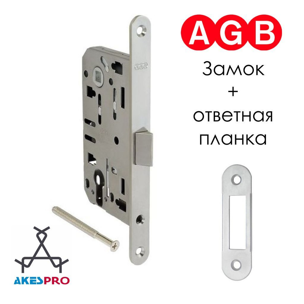 Замок AGB MEDIANA EVOLUTION B01103.50.34 Евроцилиндр, матовый хром, механический, межкомнатный, врезной, #1