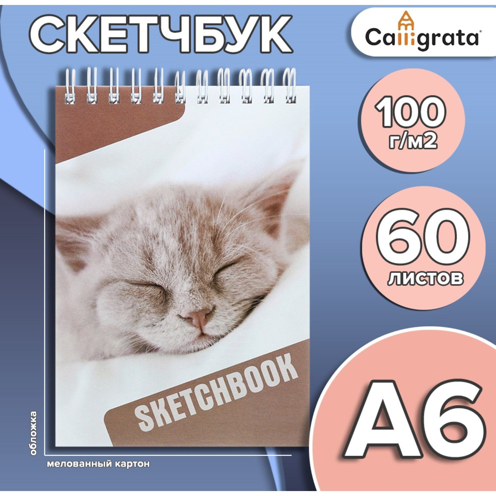 Скетчбук А6, 60 листов на гребне по короткой стороне "Соня", твердая обложка, блок 100 г/м2  #1