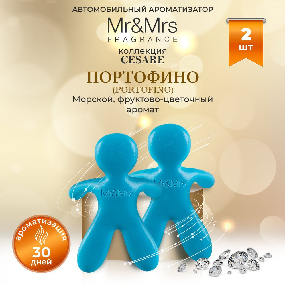 Ароматизатор для автомобиля на дефлектор человечек Mr&Mrs Fragrance Cesare Portofino Портофино голубой #1