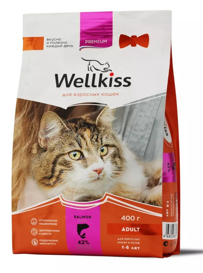 Wellkiss Adult Salmon Корм сухой для кошек, с лососем, 400 гр. #1