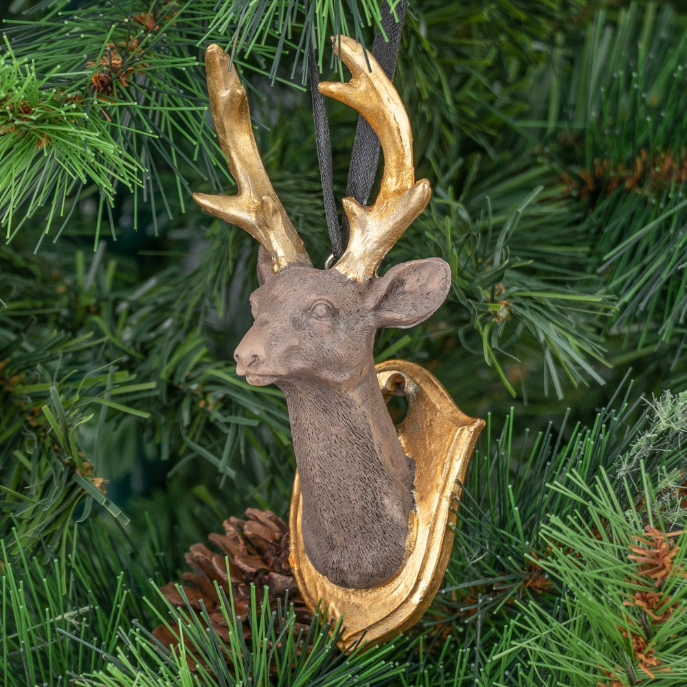 Ёлочная игрушка Deer Bust Grey 15 cm #1