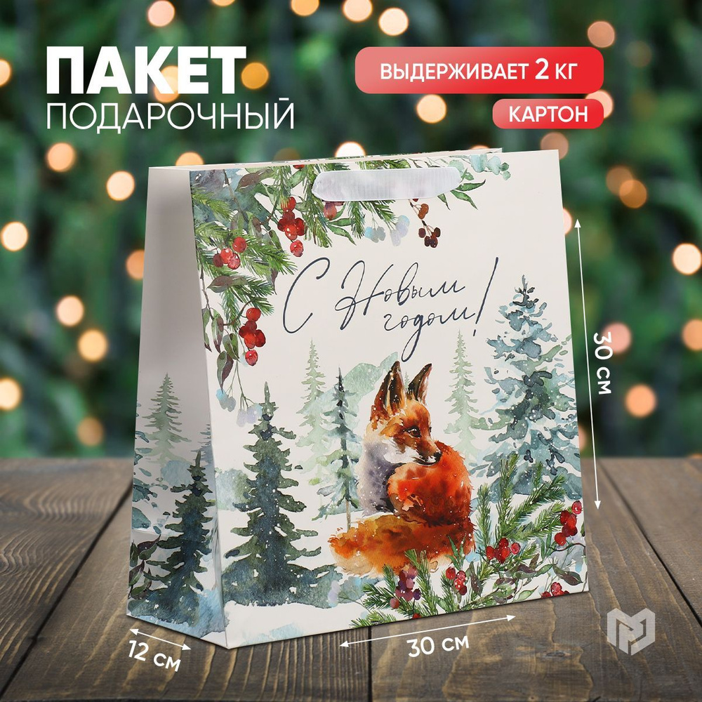 Пакет новогодний подарочный "Forest", 30 х 30 х 12 см #1