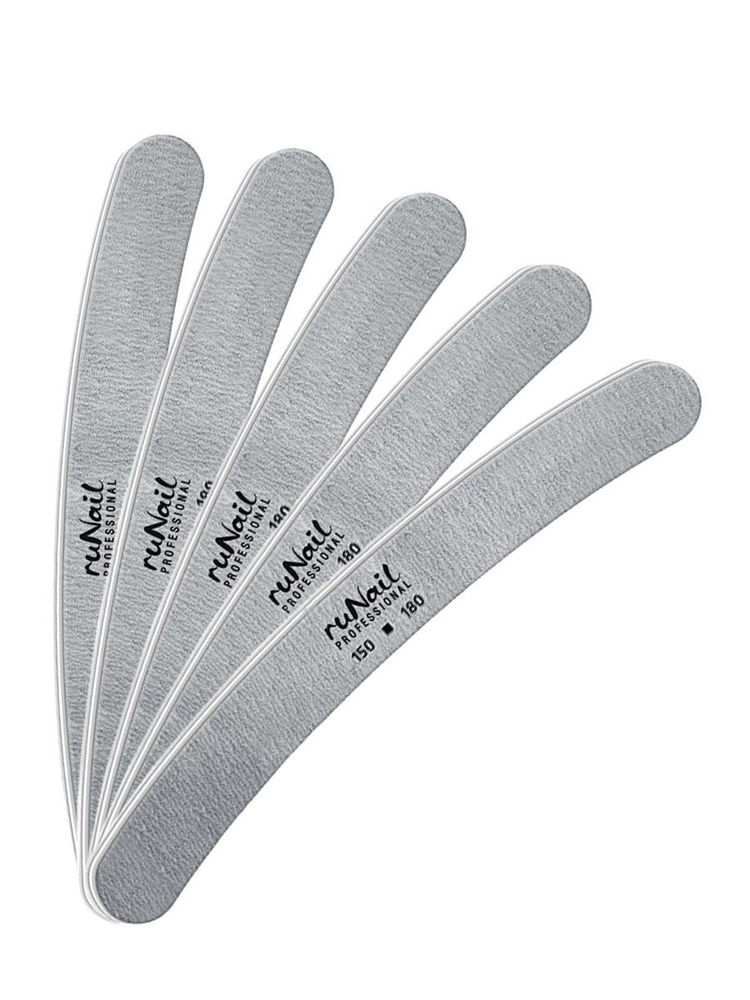 RuNail, набор пилок для ногтей бумеранг (серые, 150/180), 5 шт #1