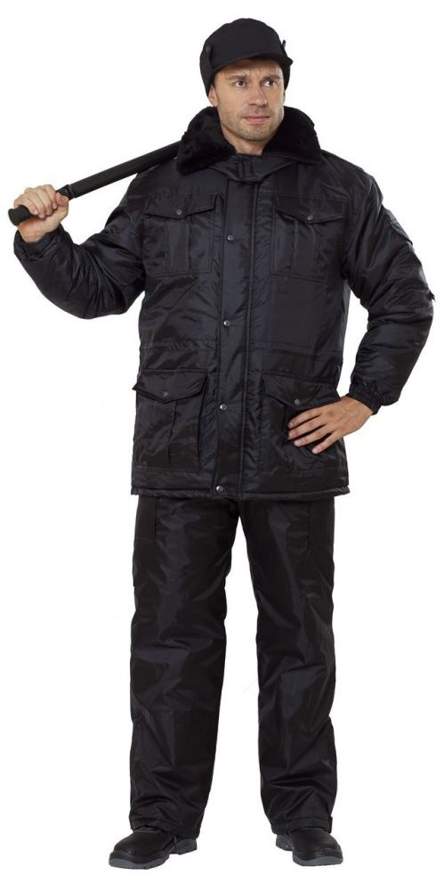 Куртка охранника утепленная мужская АЛЬФА черная удлиненная / Бушлат для сотрудников охраны  #1