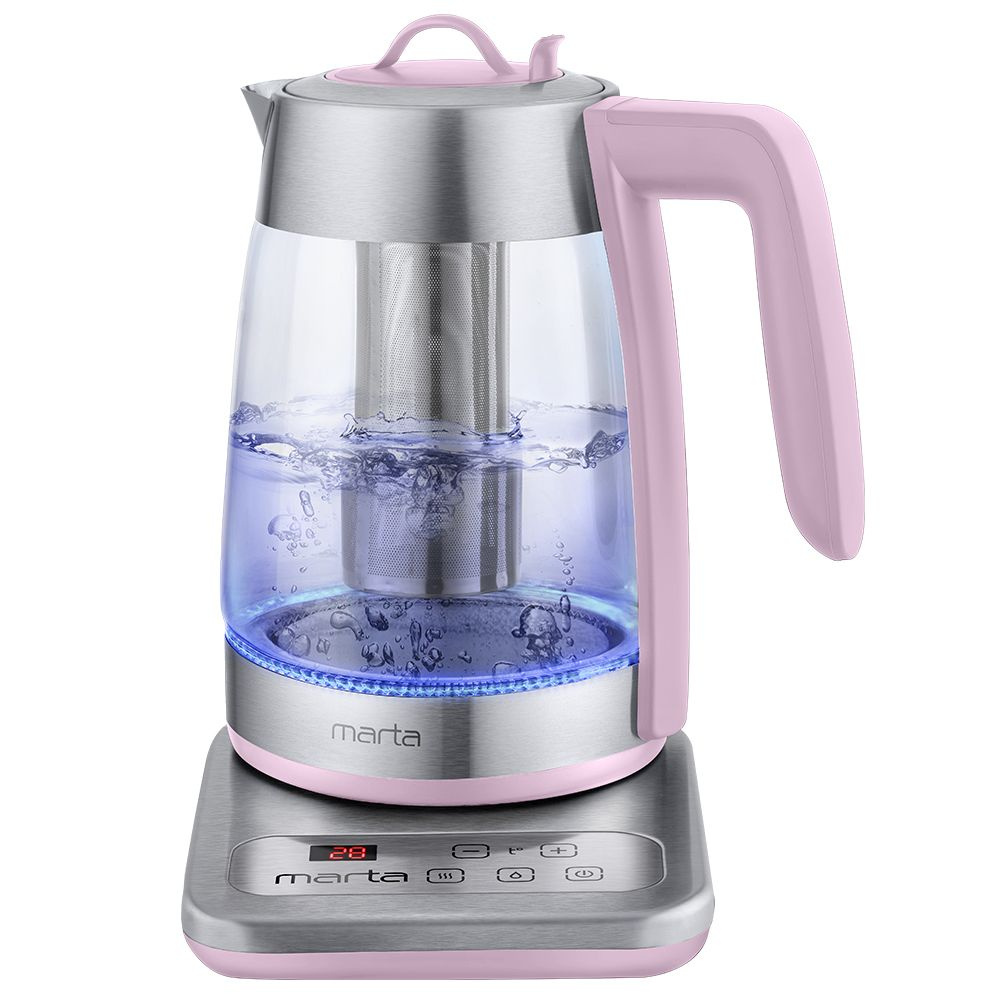 Чайник электрический стеклянный MARTA MT-4554 розовый Уцененный товар  #1