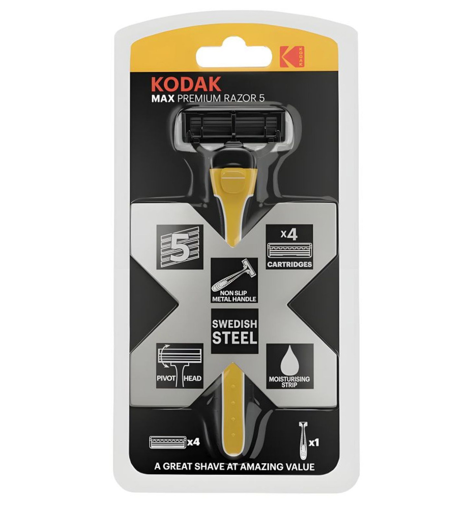 Kodak Бритвенная система, MAX Premium Razor 5, мужская, 5 лезвий, 4 сменные кассеты  #1
