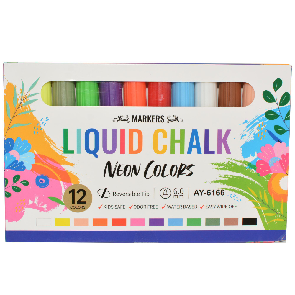 Маркеры меловые 12 цветов Liquid Chalk Markers Жидкий мел, реверсивные наконечники 6 мм для любых непористых #1