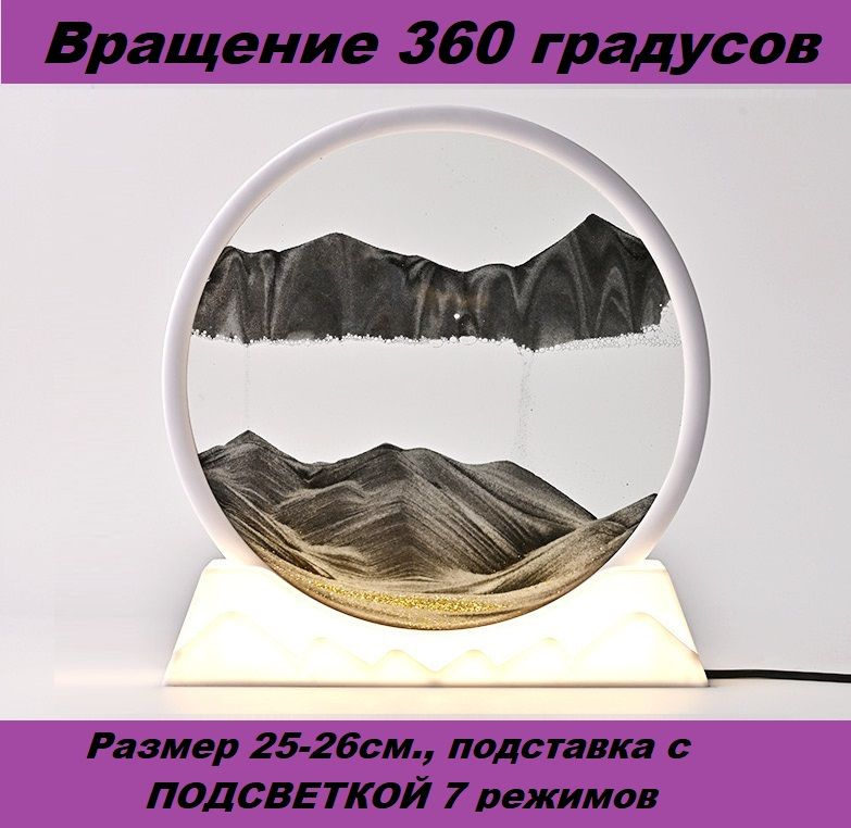 Песочный часы 3D интерьерный ПОДСТАВКА с подсветкой "Картина из песка", прозрачная композиция из песка, #1