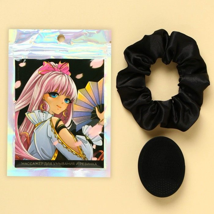 Подарочный набор "Нежность": спонж-щёточка для умывания и резинка для волос 10.5 х 15 см  #1