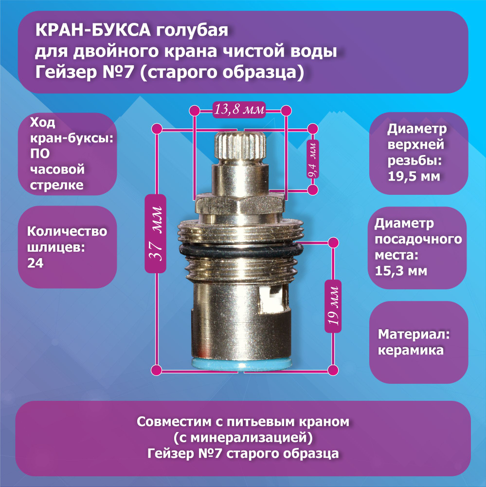 Кран-букса для двойного крана чистой воды с минерализацией Гейзер №7 старого образца, голубая  #1