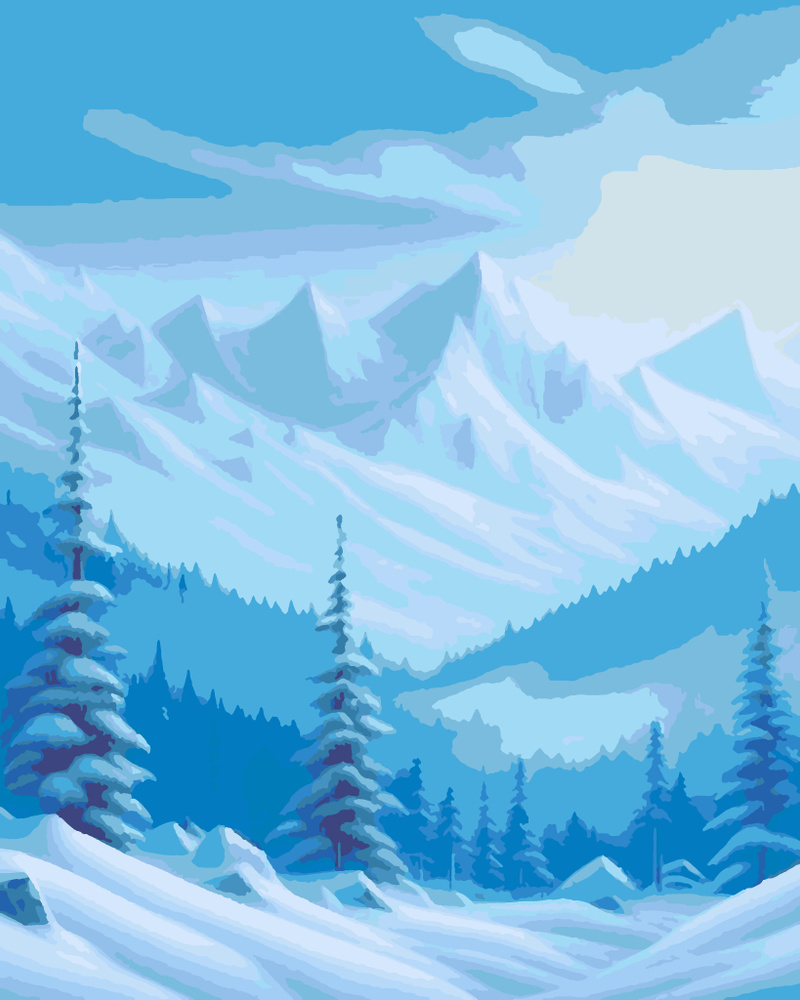 Картина по Номерам 40х50 Снежный лес Новый год Холст на Подрамнике  #1