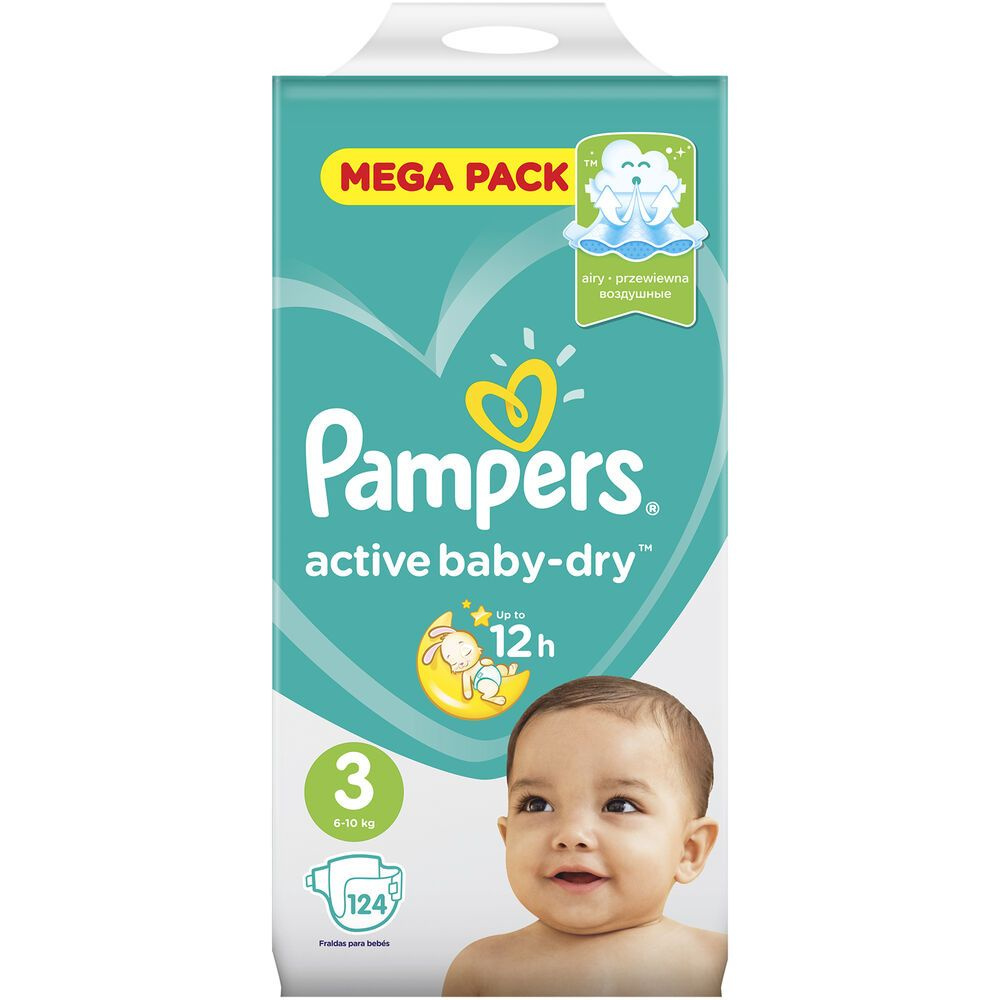 Pampers Подгузники Active Baby-Dry, 3 (6-10 кг.), 124 шт. #1