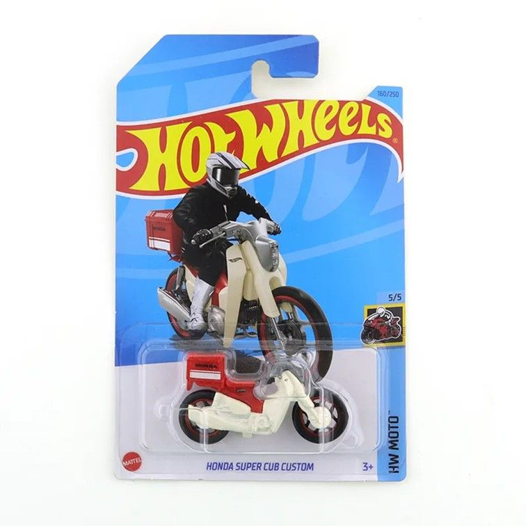 HKG43 Машинка металлическая игрушка Hot Wheels коллекционная модель Honda Super Cub Custom красный;белый #1