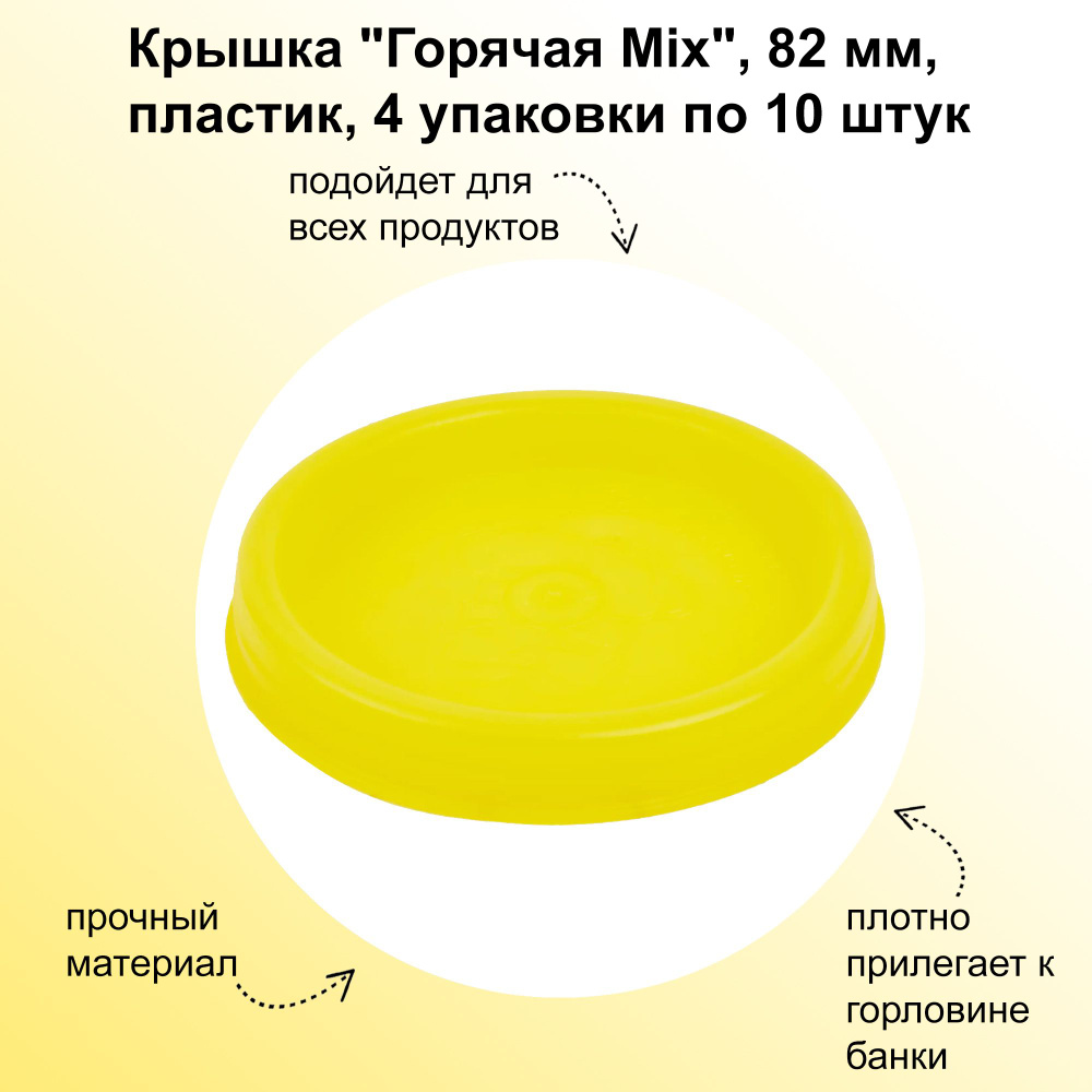 Крышка "Горячая Mix", 82 мм, пластик, 4 упаковки по 10 штук: отличается прочностью, устойчивостью к перепадам #1