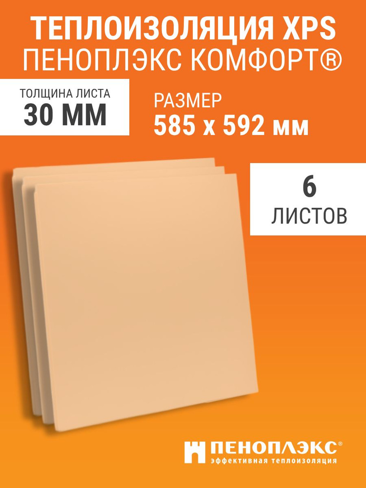 Пеноплэкс КОМФОРТ 30 мм утеплитель из экструзионного пенополистирола 592х585х30мм (6 плит) 2,07 м2 в #1