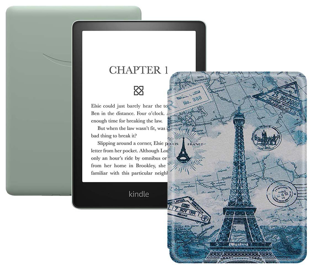 Amazon Kindle 6.8" Электронная книга PaperWhite 2021 16Gb SO Agave Green + обложка, зеленый, светло-серый #1