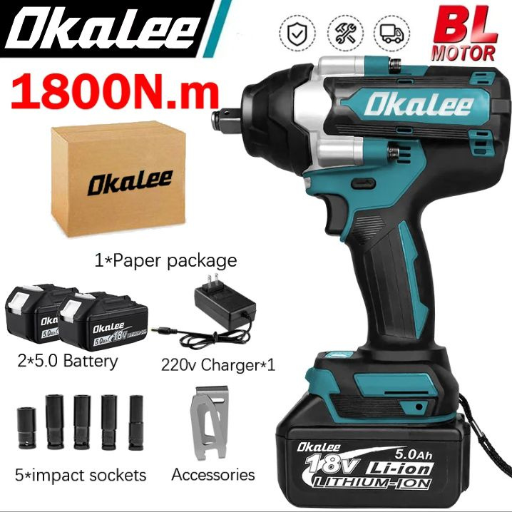 Okalee Tool 1800N.m Электрический Ударный Гайковерт С Высоким Крутящим ...