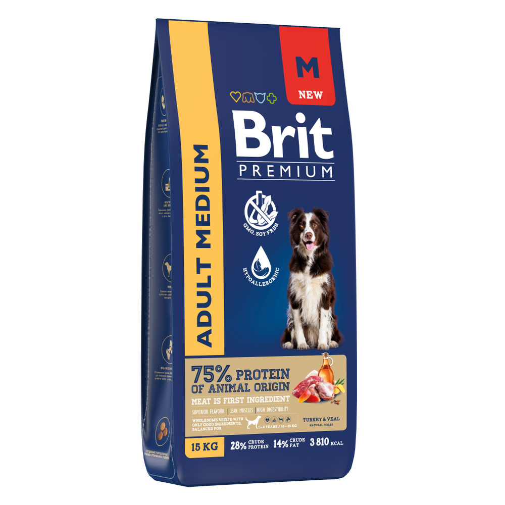 Сухой корм Brit Premium Dog Adult Medium с индейкой и телятиной для взрослых собак средних пород (10-25 #1