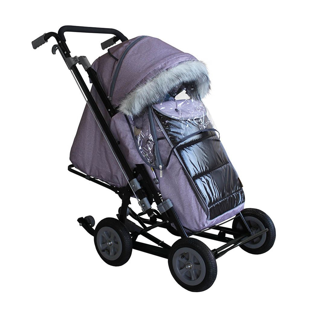 Санки-коляска SNOW GALAXY City-2-1 Лён цвет пудровый на надувных колёс+сумка+варежки  #1