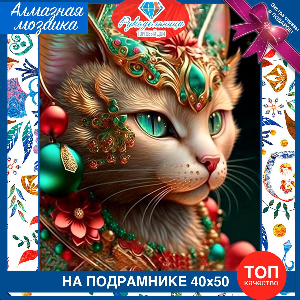 Алмазная мозаика на подрамнике кошка - королева. Картина стразами 40 50  #1