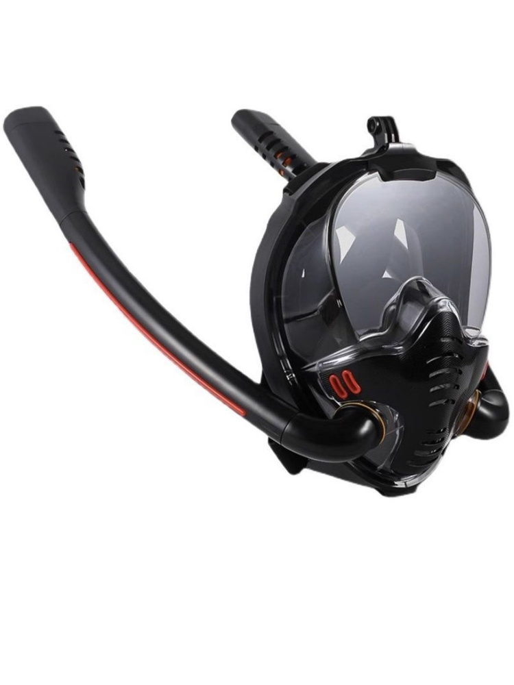 Полнолицевая маска для снорклинга с двумя трубками и креплением для экшн камеры. черная. L/XL  #1