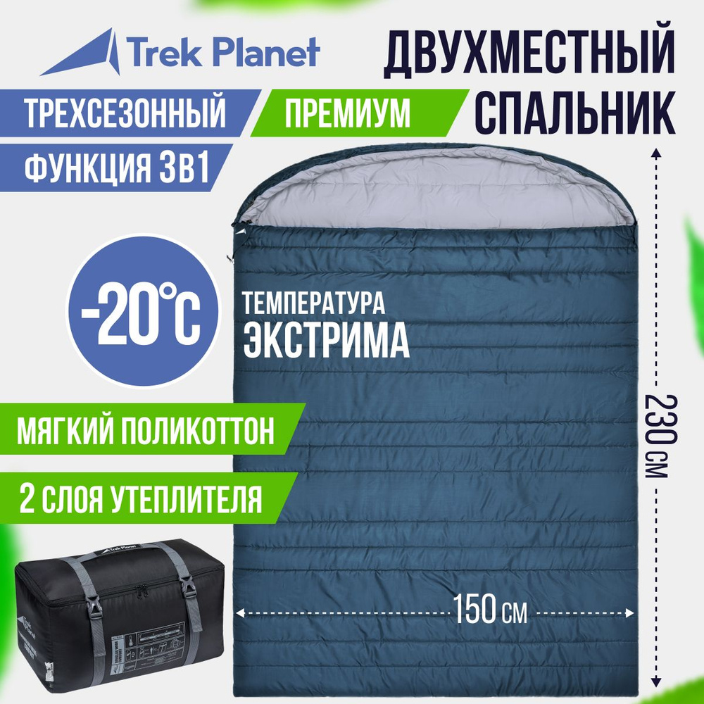 Спальник туристический/Спальный мешок TREK PLANET Aosta Double, зимний, двухместный, две молнии, синий, #1