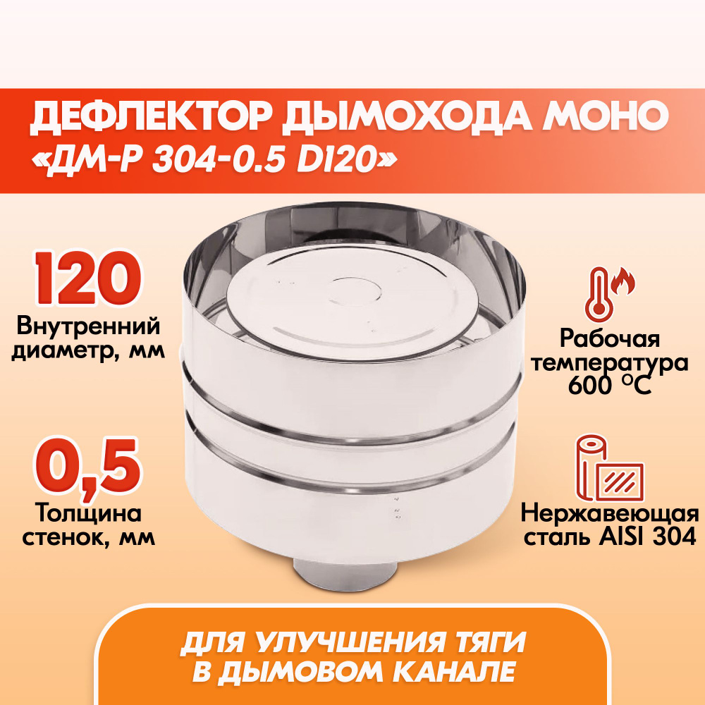 Дефлектор Моно ДМ-Р 304-0.5 D120 дымохода, дефлектор из нержавейки для дымохода  #1