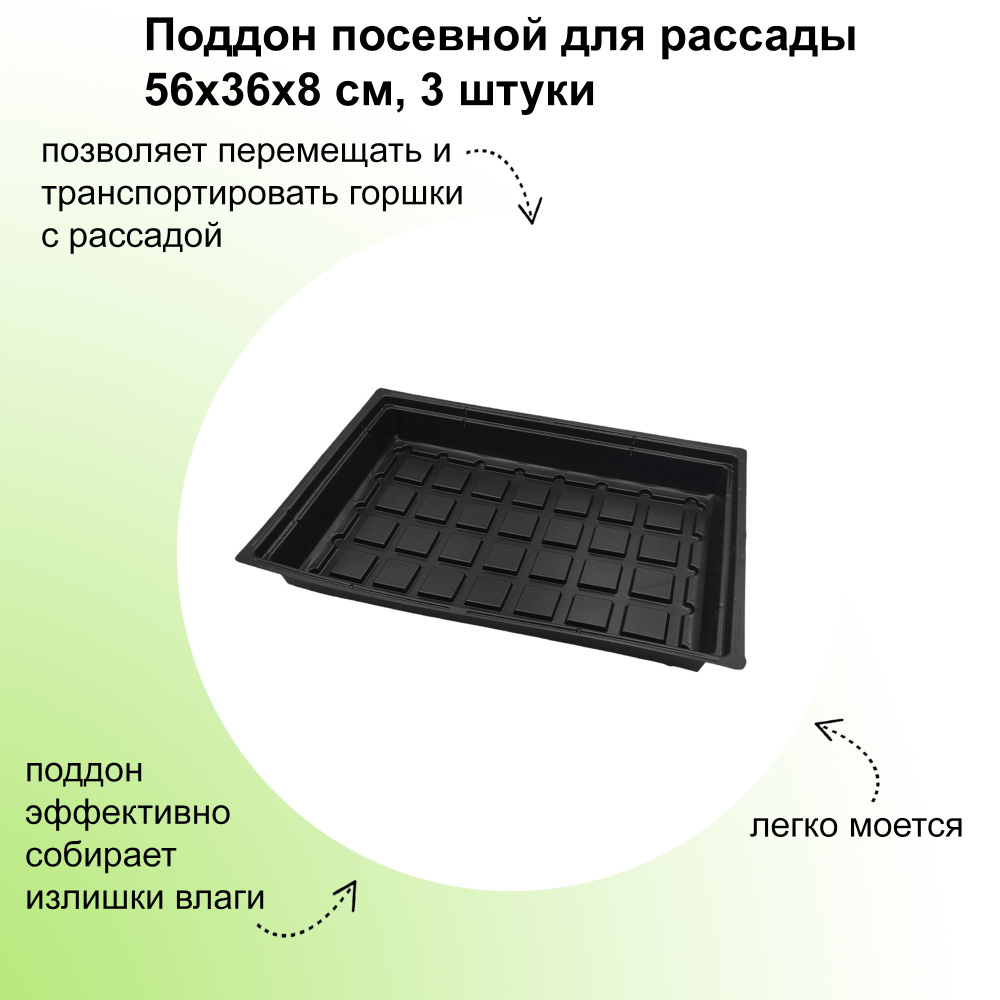 Поддон посевной 56х36х8 см, 3 шт: позволяет компактно и удобно разместить горшки, блоки и кассеты для #1