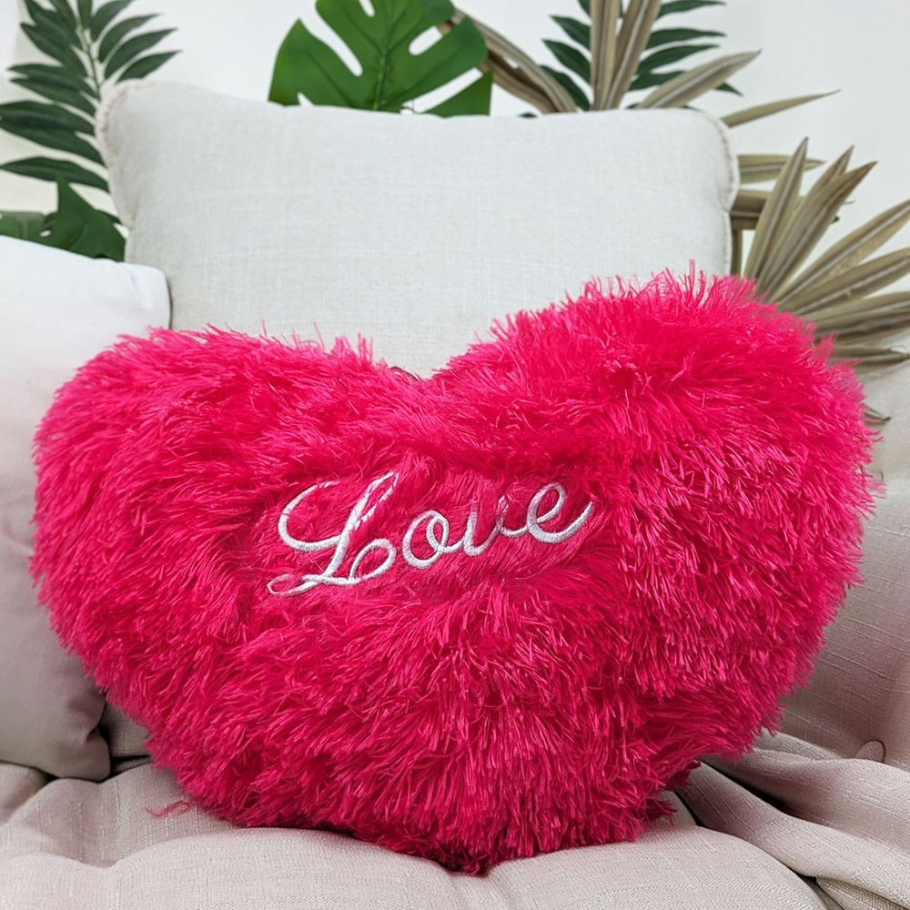 Подушка сердце Love розовое, 35х40 см цветы, подарок на 14 февраля, подарок любимой, маме  #1