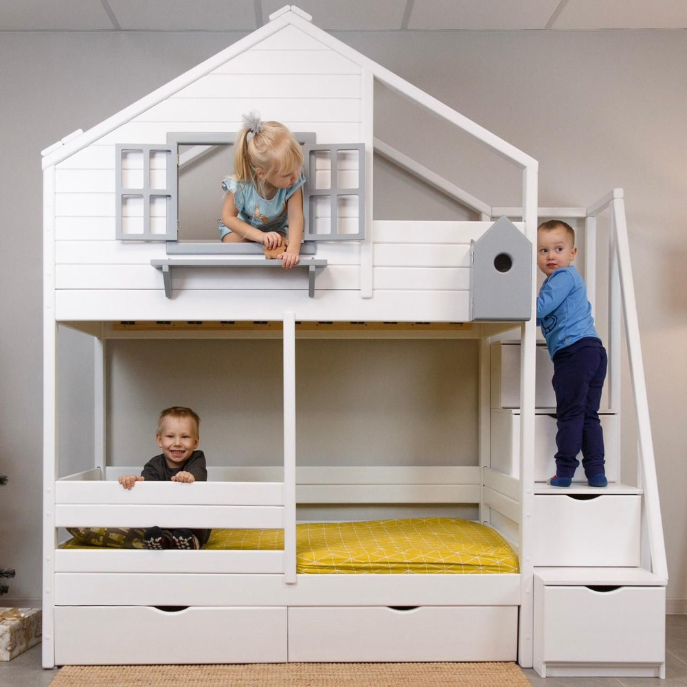 Двухъярусная кровать домик для детской - купить в Москве | MebHome