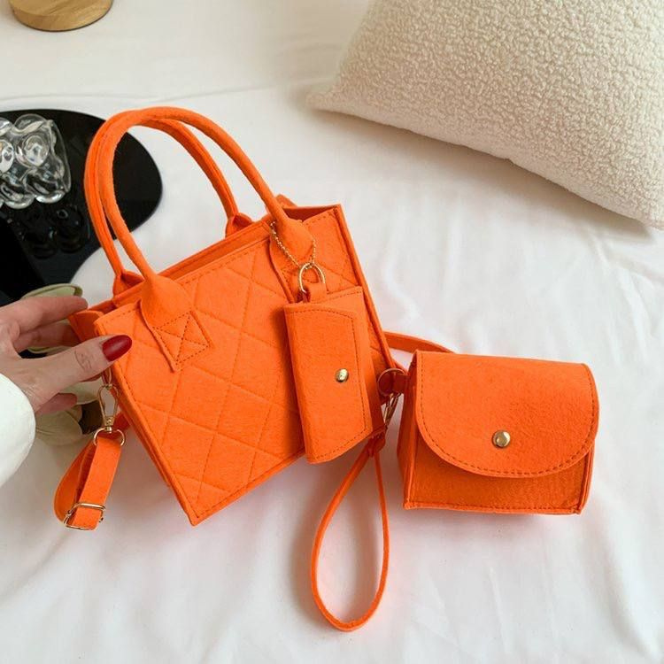 Женская сумка тоут на плечо из фетра оранжевая комплект  #1
