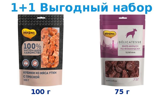 Лакомства, Мнямс c утка, треска 100 г + Delicatesse - - 75 г #1