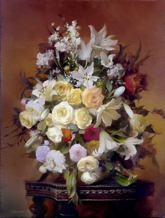 Картина по номерам на холсте 40х50 40 x 50 на подрамнике "Букет с лилиями, Севрюков Д." DVEKARTINKI  #1