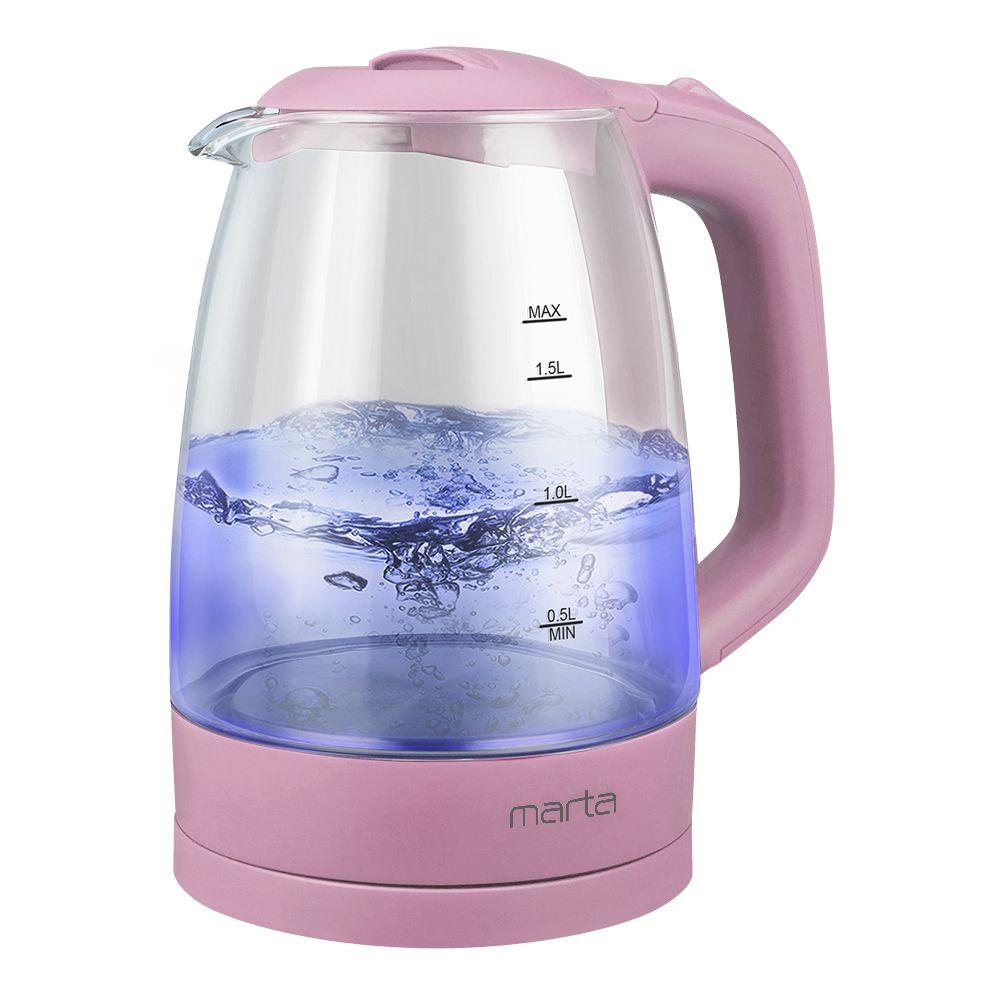 Чайник электрический MARTA MT-1077 стеклянный с подсветкой, розовый опал  #1