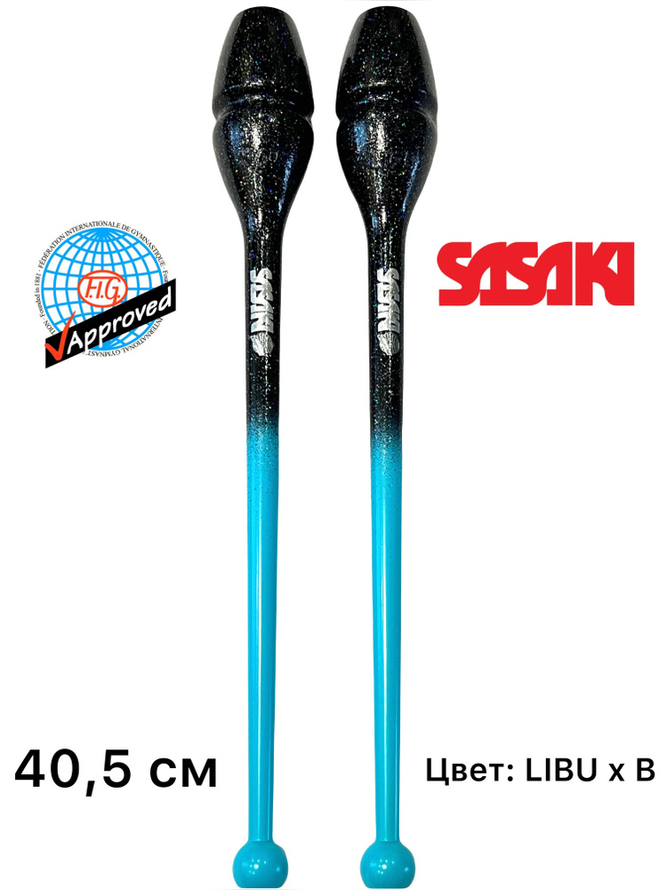 Булавы Sasaki STRM-34JKGH. Цвет LIBU x B. черный, бирюзовый с блестками (Rubber Clubs) 40,5 см FIG  #1