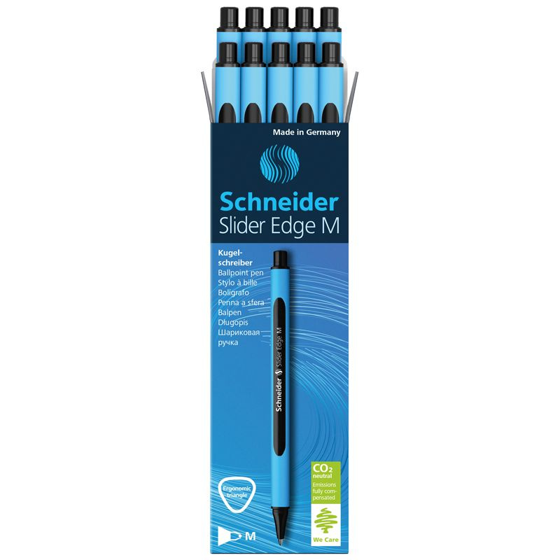 10 шт Ручка шариковая Schneider Slider Edge М 1.0 мм, трехгранный прорезиненный корпус, черный цвет чернил #1