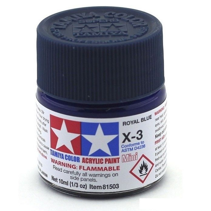 Краска акриловая X-3 Royal Blue gloss, acrylic paint mini 10 ml. (Королевский синий глянцевый) Tamiya #1