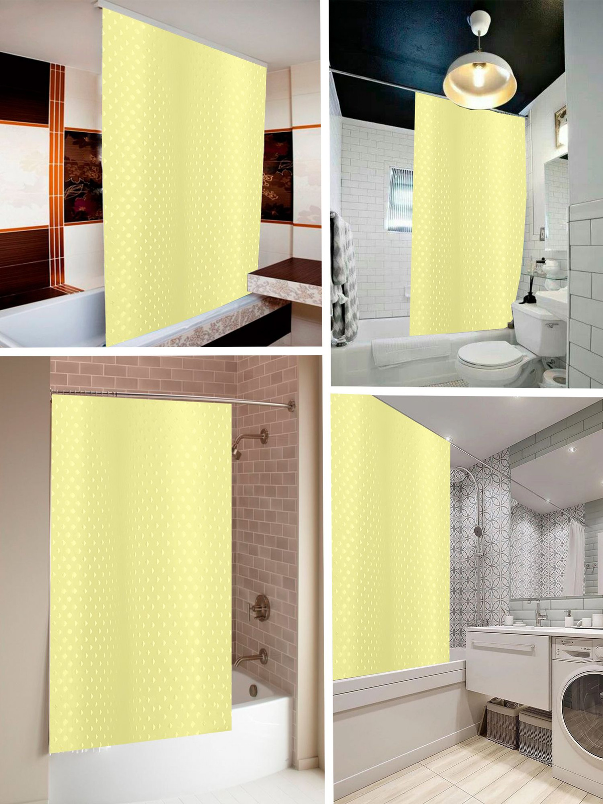 Штора для ванной тканевая водонепроницаемая занавеска в душ желтого цвета 180х180 см
