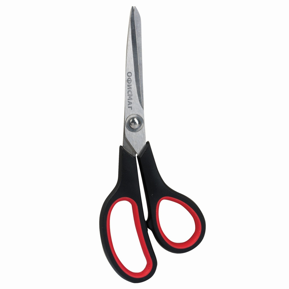 Ножницы Офисмаг "Soft Grip", 190 мм, резиновые вставки, черно-красные, 3-х сторонняя заточка (236456) #1