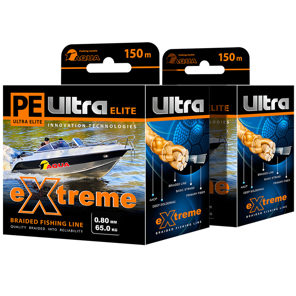 Плетеный шнур для рыбалки AQUA PE ULTRA EXTREME 0,80mm 150m, цвет-черный, test - 64,00kg (набор 2 шт) #1