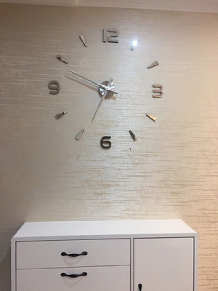 Большие настенные 3D часы- аппликация №10 50-70см, серебро #1