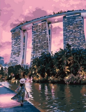 Картина по номерам на холсте 40х50 40 x 50 на подрамнике "Прогулка по сингапуру." DVEKARTINKI  #1