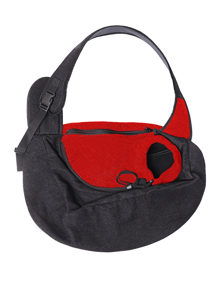Слинг сумка переноска для кошек и собак Монморанси "Тревел миди", черный/красный, размер M 50х37х20 см. #1