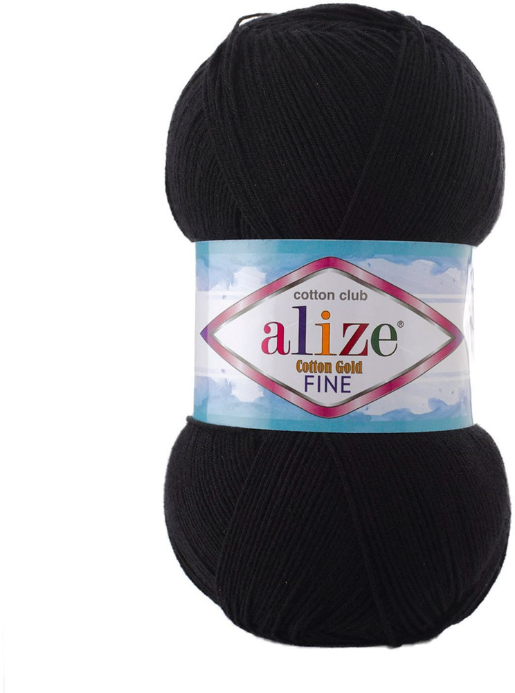 Пряжа Alize Cotton Gold Fine, 7731300, 60 черный, 100 г, 660 м, 5 шт #1