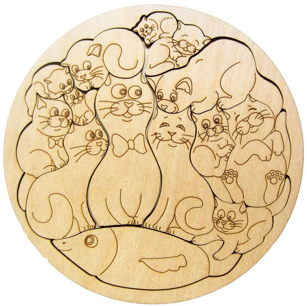 Деревянная рамка-вкладыш Smile Decor "Коты", пазл-раскраска для малышей, зоопазл  #1