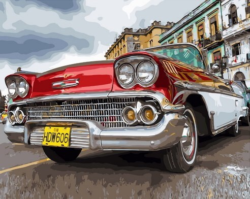 Картина по номерам на холсте 40х50 40 x 50 на подрамнике "Красивый старинный автомобиль в городе" DVEKARTINKI #1